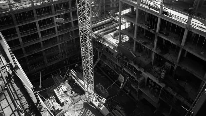 Modern construction site with pool